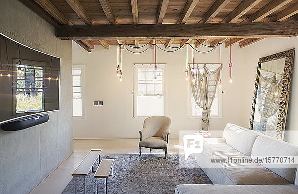 Home showcase interior living room with wood beam ceiling