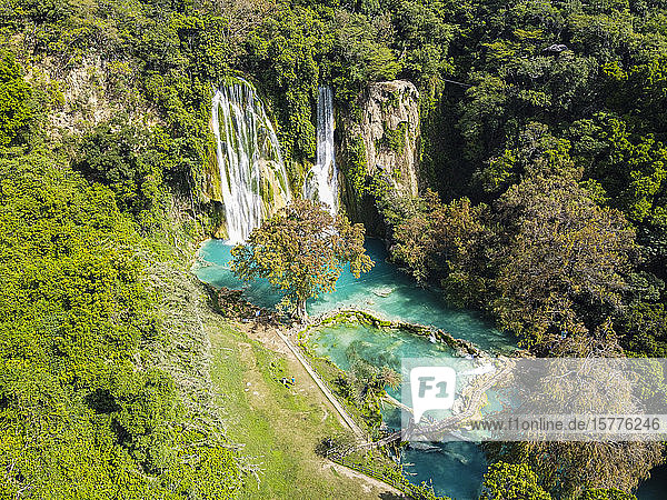 Aerial of the Minas Viejas waterfalls Huasteca Potosi San Luis Potosi Mexico North America