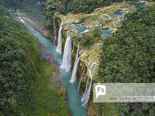 Aerial of the Tamul waterfalls Huasteca Potosi San Luis Potosi Mexico North America
