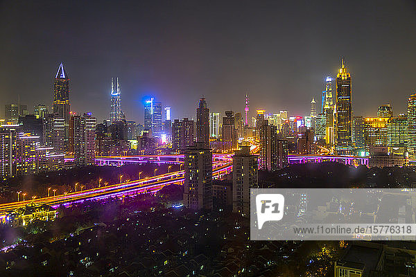 View of Shanghai skyline at night Luwan Shanghai China Asia