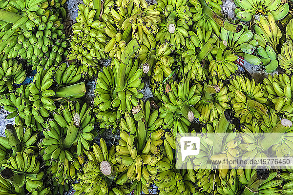 Grüne Bananen auf dem belebten zentralen Markt in dieser alten  ehemals französisch-kolonialen Flusshafenstadt  Kampot  Kambodscha  Indochina  Südostasien  Asien