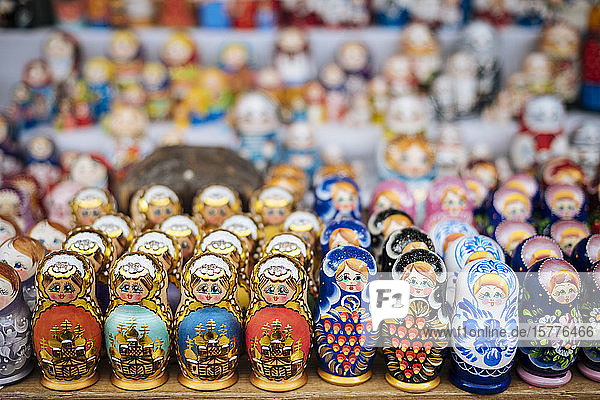 Matryoshka dolls for sale in Izmaylovsky Bazaar Moscow Moscow Oblast Russia Europe