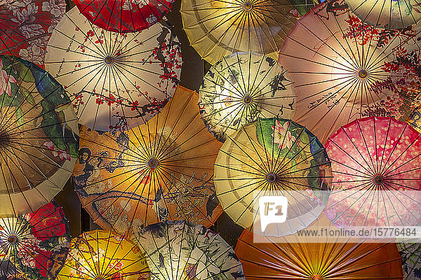 Umbrellas in Kuanxiangzi Alley  Chengdu  Sichuan Province  People's Republic of China  Asia