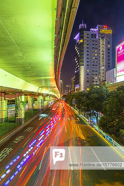 Luban Road Motorway Interchange at night  Luwan  Shanghai  China  Asia