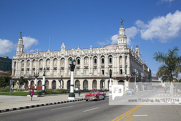 Grand Theater of Havana with Old Classic Cars Old Town UNESCO World Heritage Site Havana Cuba West Indies Caribbean Central America