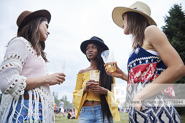 Freunde trinken beim Musikfestival