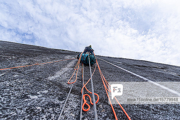 A climber traditional climbing Sea to Sky corridor Squamish