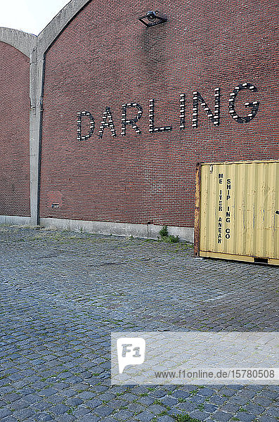 Belgien  Antwerpen  Darling Neonschild an Lagerhauswand