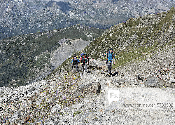 France  Mont Blanc Massif  Chamonix  Mountaineers walking to Albert 1er hut