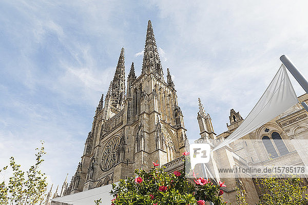 France Gironde Bordeaux Low angle view of spires of Bordeaux Cathedral
