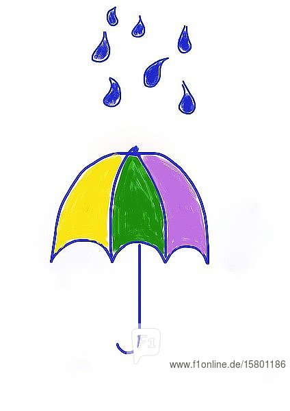Naive illustration children's drawing umbrella with water drops Germany Europe