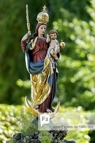 Statue der Madonna vor der Wallfahrtskirche Maria Vesperbild  Ziemetshausen  Günzburg  Schwaben  Bayern  Deutschland  Europa