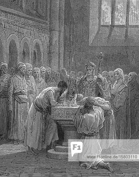 Taufe der bekehrten Mauren nach den Kreuzzügen  1229  Israel  Asien