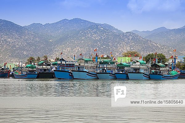 Vietnamese fishing boats in port near Cana  South China Sea  Vietnam  Asia