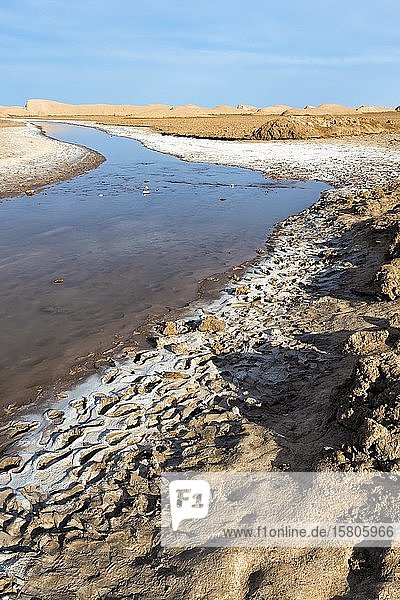 Bach  der durch die Dasht-e Lut fließt  heißester Ort der Welt  Provinz Kerman  Iran  Asien