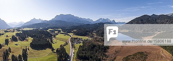 Luftaufnahme  Barmsee bei Krün  Werdenfelser Land  Wettersteingebirge  Oberbayern  Bayern  Deutschland  Europa