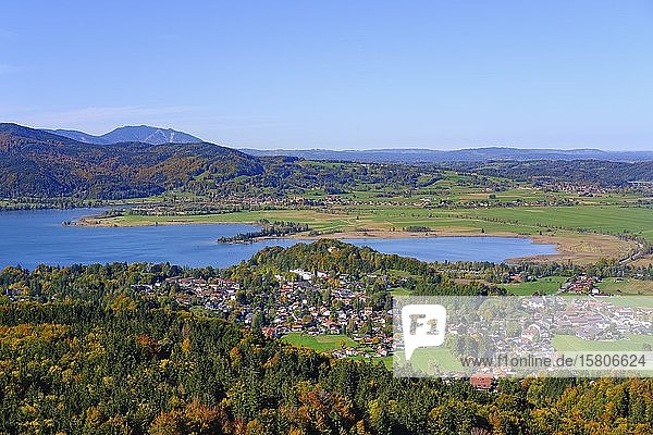 Lake Kochel and Kochel am See  View from Stutzenstein  The Blue Land  Upper Bavaria  Bavaria  Germany  Europe