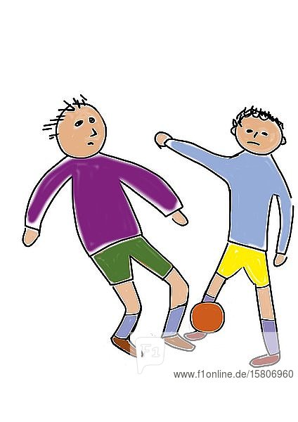 Naive Illustration  Kinderzeichnung  Kinder spielen Fußball  Torwart  Deutschland  Europa