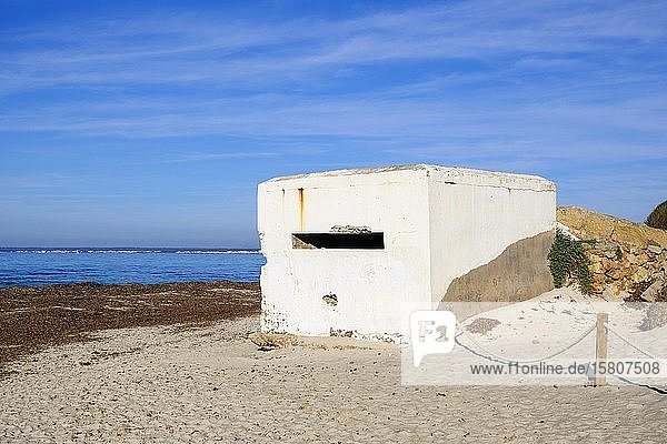 Bunker on the beach Es Trenc Es Trenc-Salobrar de Campos nature park Park near Sant Jordi Migjorn region Majorca Balearic Islands Spain Europe