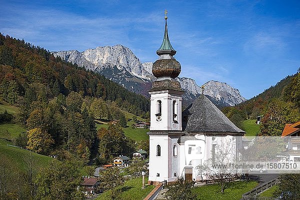 Wallfahrtskirche Maria Gern dahinter Untersberg,  Berchtesgadner Land,  Bayern,  Deutschland,  Europa