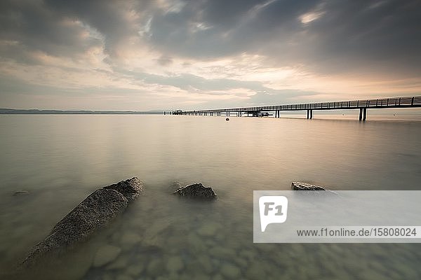 Longest jetty at Lake Constance in the morning light in Altnau Lake Constance Thurgau Switzerland Europe