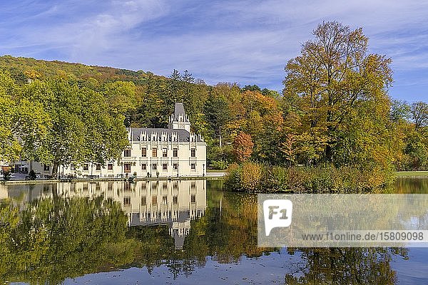 Schloss Hernstein mit Teich mit schönen Herbstfarben im Park  Hernstein  Niederösterreich  Österreich  Europa