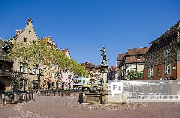 Fachwerkhäuser  Schwendi-Brunnen am Place de Ancienne Douane  Colmar  Elsass  Frankreich  Europa