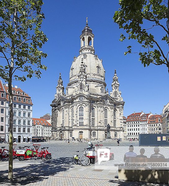 Neumarkt square with Frauenkirche church  Dresden  Saxony  Germany  Europe