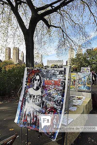 John Lennon Gemälde  Blick auf die Dakota Towers  Central Park  Manhattan  New York City  New York State  USA  Nordamerika