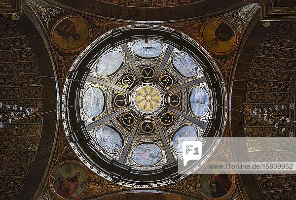 Church dome pilgrimage church in the monastery of Lluc Santuari de Lluc Serra de Tramuntana Majorca Balearic Islands Spain Europe