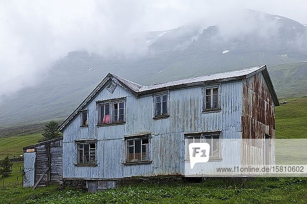 Abandoned house in bad weather  Mjoifjoerdur  Iceland  Europe