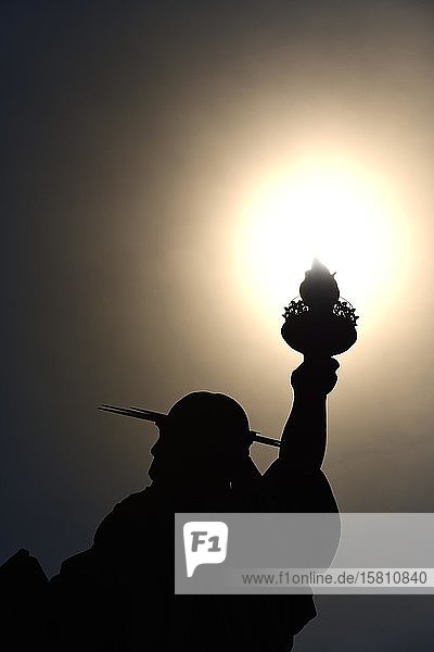Statue of Liberty holds her torch into the sun Lady Liberty Liberty Island New York City New York State USA North America