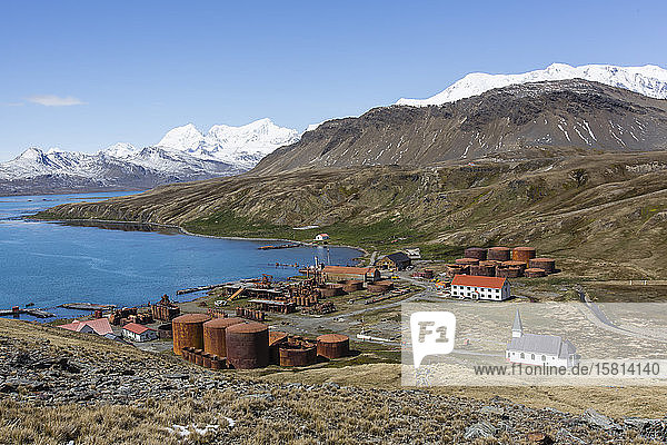 The abandoned Norwegian whaling station at Grytviken now cleaned and open to tourism South Georgia Island Polar Regions
