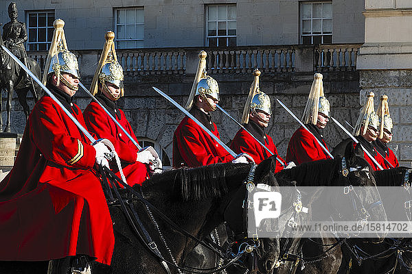 Soldiers of the Queen's Lifeguard at the Changing of the Guard on Horse Guard's Parade  London  England  United Kingdom  Europe