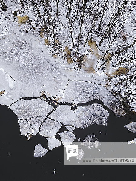 Russia Saint Petersburg Sestroretsk Aerial view of icy shore of Gulf of Finland