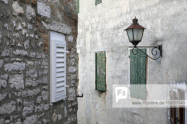 Croatia Istria Rovinj Old buildings in the city with street lamp