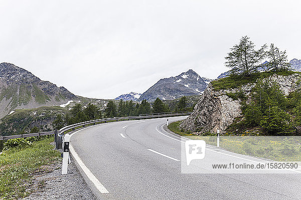 Switzerland  Canton of Grisons  Empty highway in Bernina Pass