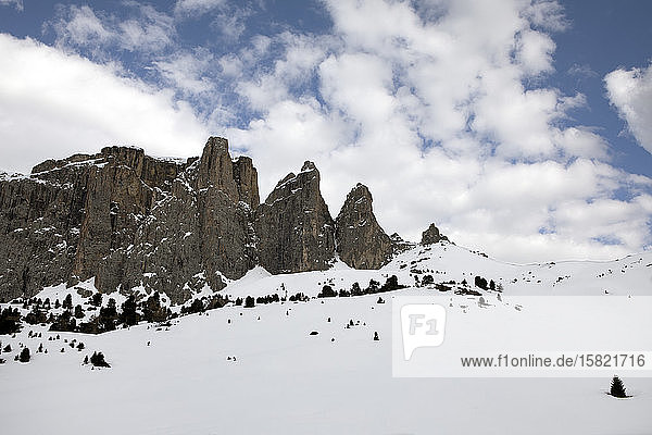 Sella group in winter Dolomites Alto Adige Italy