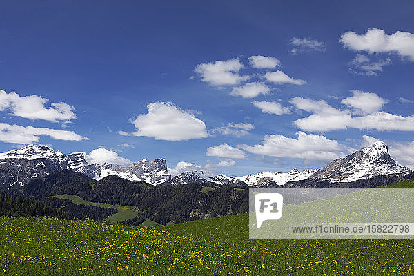 Panoramic mountain view in Val Badia Alto Adige Italy