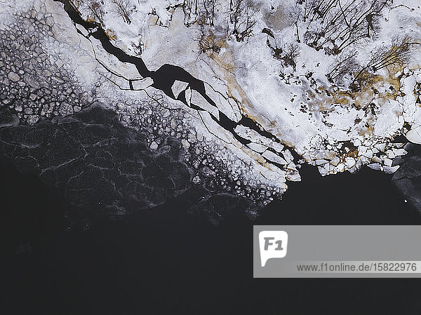 Russia Saint Petersburg Sestroretsk Aerial view of icy shore of Gulf of Finland