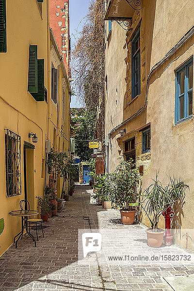 Griechenland  Kreta  Chania  Topfpflanzen entlang der Altstadtgasse