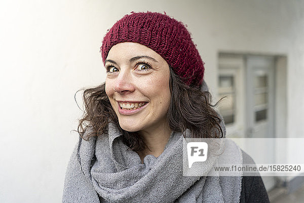 Portait of smiling woman in winter clothes