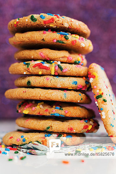 Pile of homemade cookies with colorful sprinkleÂ