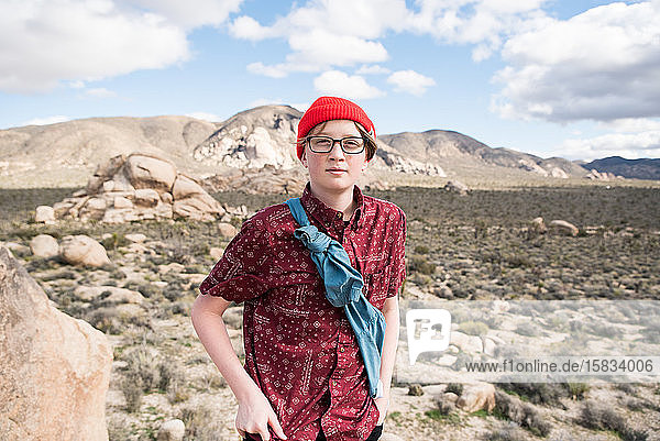 Portrait of teenager out exploring Joshua Tree National Park