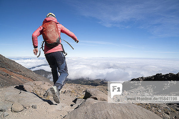 One person running down from Pico de Orizaba in Mexico