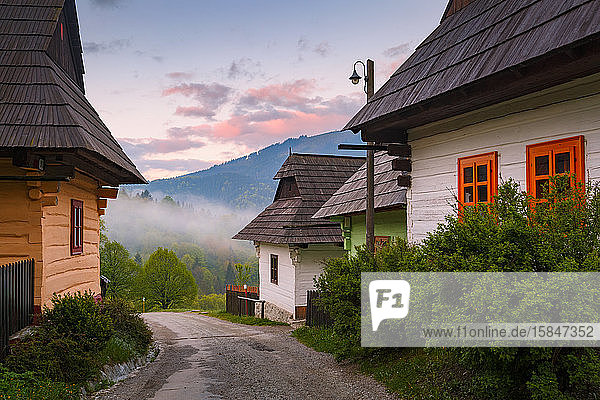 Traditional wooden architecture in Vlkolinec village in Slovakia.