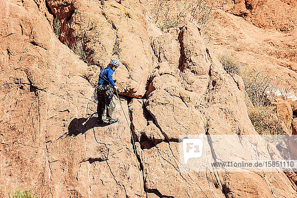 Männlicher Bergsteiger im Garten der Götter Colorado
