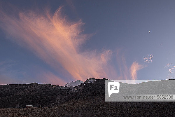 Pico de Orizaba 'Piedra grande'-Basislager bei Sonnenuntergang