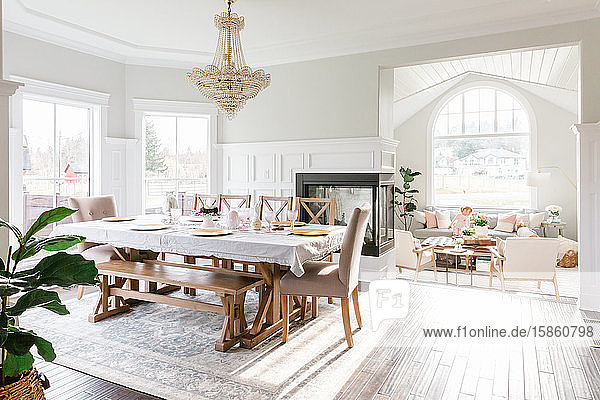 Bright and big interior dining room and living room