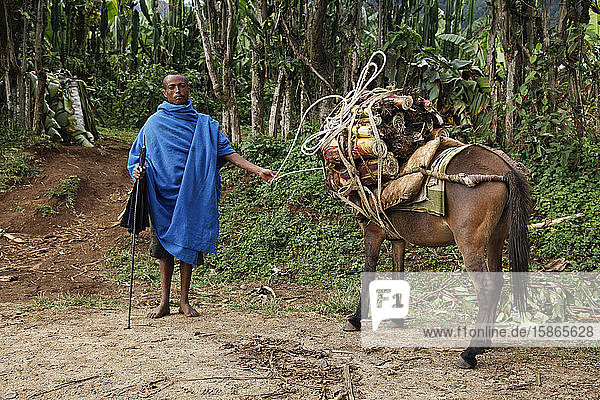 Farmer in the Meket mountains  near the Rift Valley  in Ethiopia  Africa